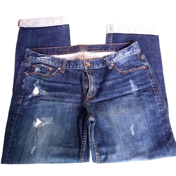 Simply Vera Vera Wang Distressed Dark Wash Denim Jeans Size 12 Cotton/Spandex - Picture 1 of 6